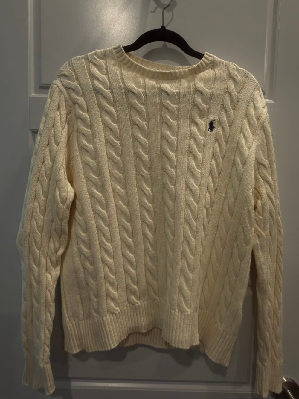 Polo Ralph Lauren Cable Knit Sweater Mens Large White Long Sleeve